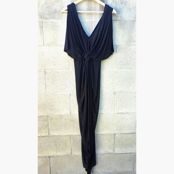 MISA Los Angeles Black Draped Long Maxi Dress | Flattering Elegant Style Size M - Picture 6 of 6
